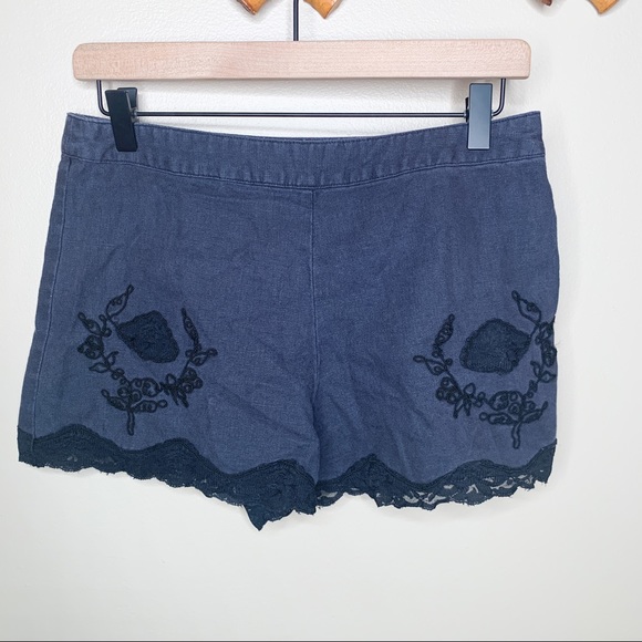 Free People Pants - Free People Black Embroidered Lace Trim Shorts